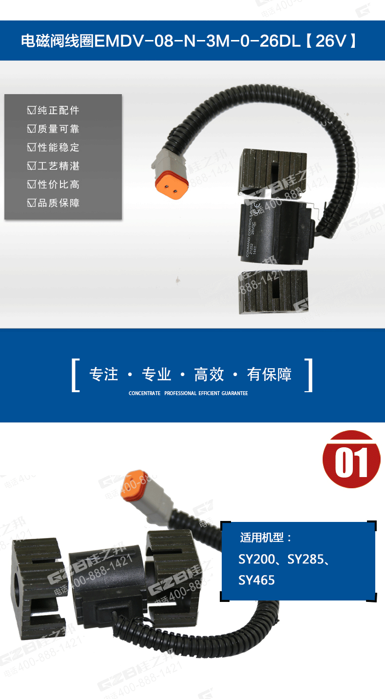 三一285挖掘機(jī)電磁閥線圈